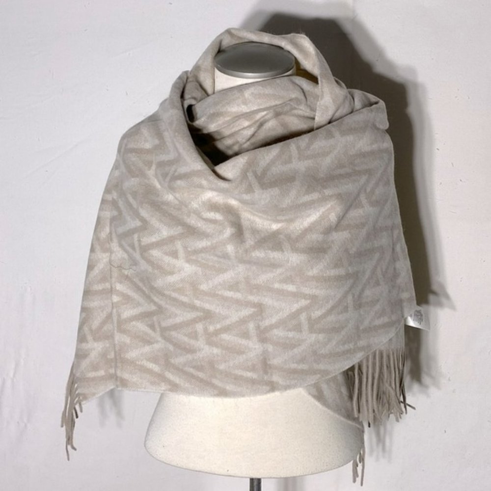 Alxiliary Cream Tan Chevron Wool Scarf With Fringe